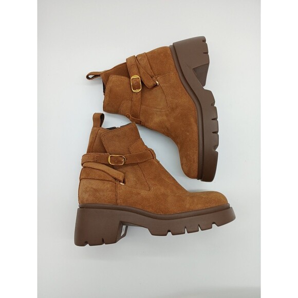 Steve Madden Shoes - Steve Madden Coletta Lug Sole Tan Suede Buckle Ankle Booties Size 7.5